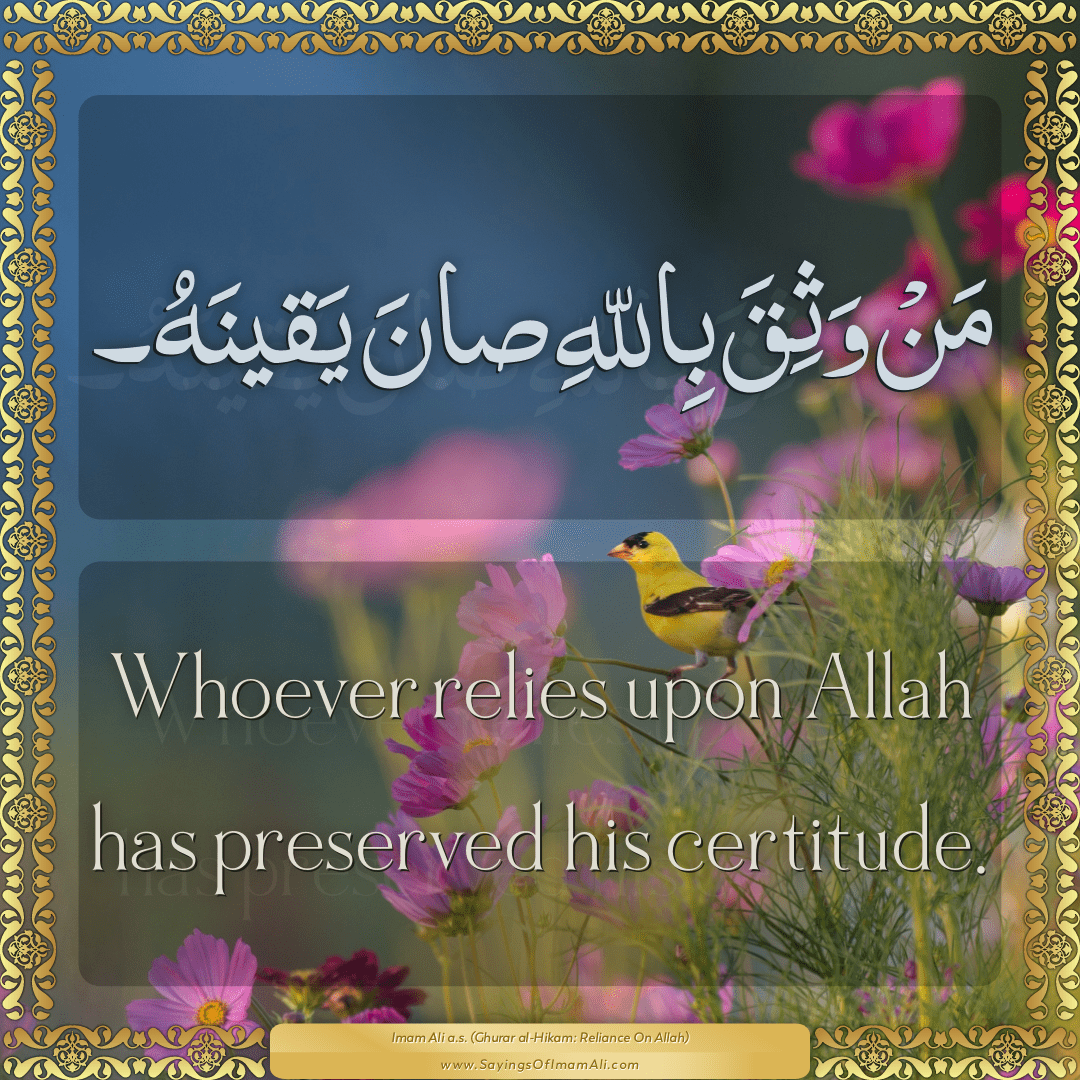 Whoever relies upon Allah has preserved his certitude.